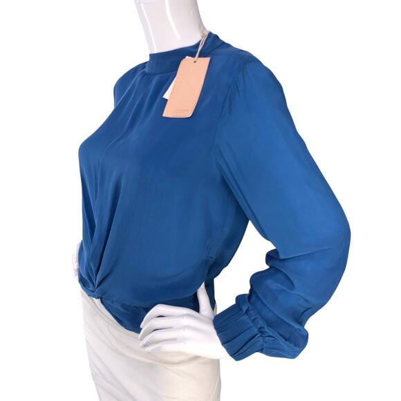 Scotch & Soda Blouse Womens S Blue Viscose Twist Front Mock Neck Long Sleeve - Picture 4 of 16